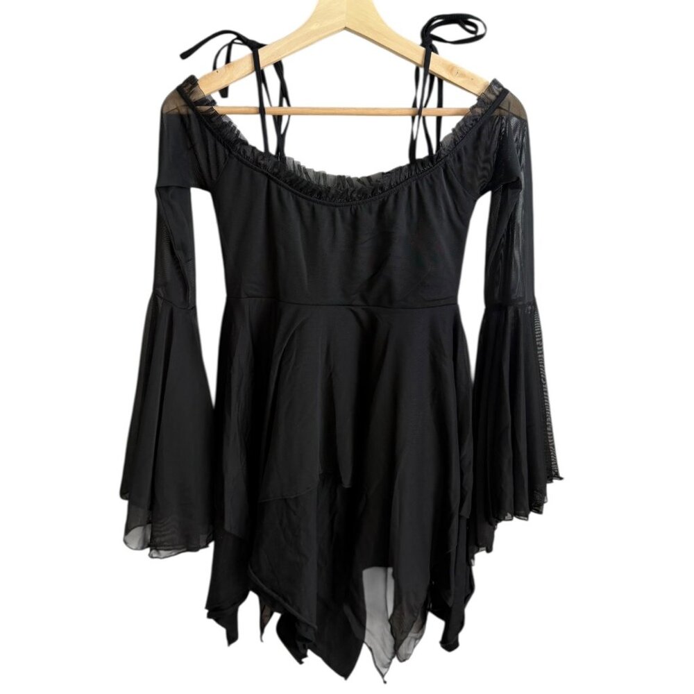 Dolls Kill Widow Goth Off Shoulder Handkerchief Mini Dress Black S Witch Vampire